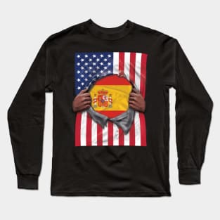 Spain Flag American Flag Ripped - Gift for Spanish From Spain Long Sleeve T-Shirt